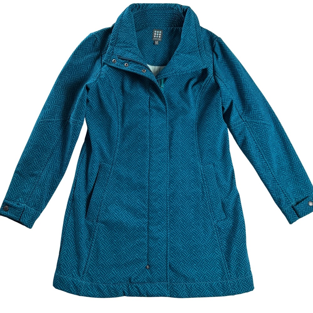 Title Nine Womens Medium Teal Geometric Softshell Fleece Lined Trench Coat